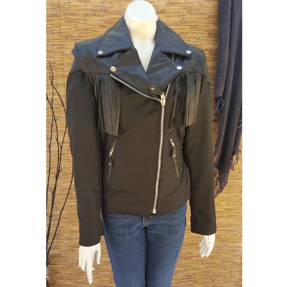 Leather Riding Biker Motorcycle Jacket Coat Fringe